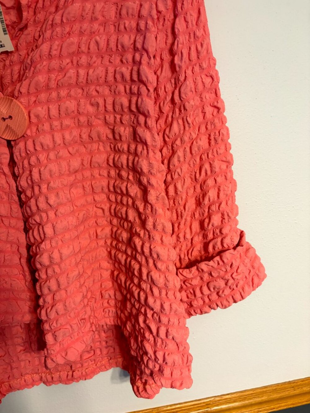 IC by Connie K XL Crinkle Puckered Cotton Jacket 1 Button Hi-lo Hem Coral NWT - Picture 3 of 9